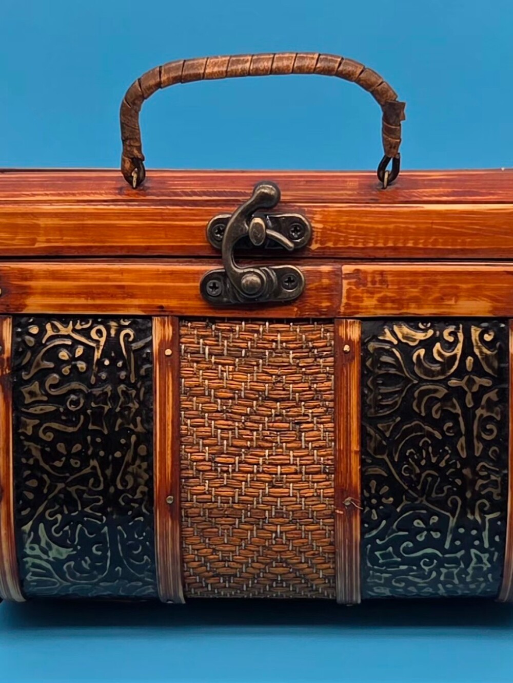 Vintage 1940s Bamboo and Wood Box Purse